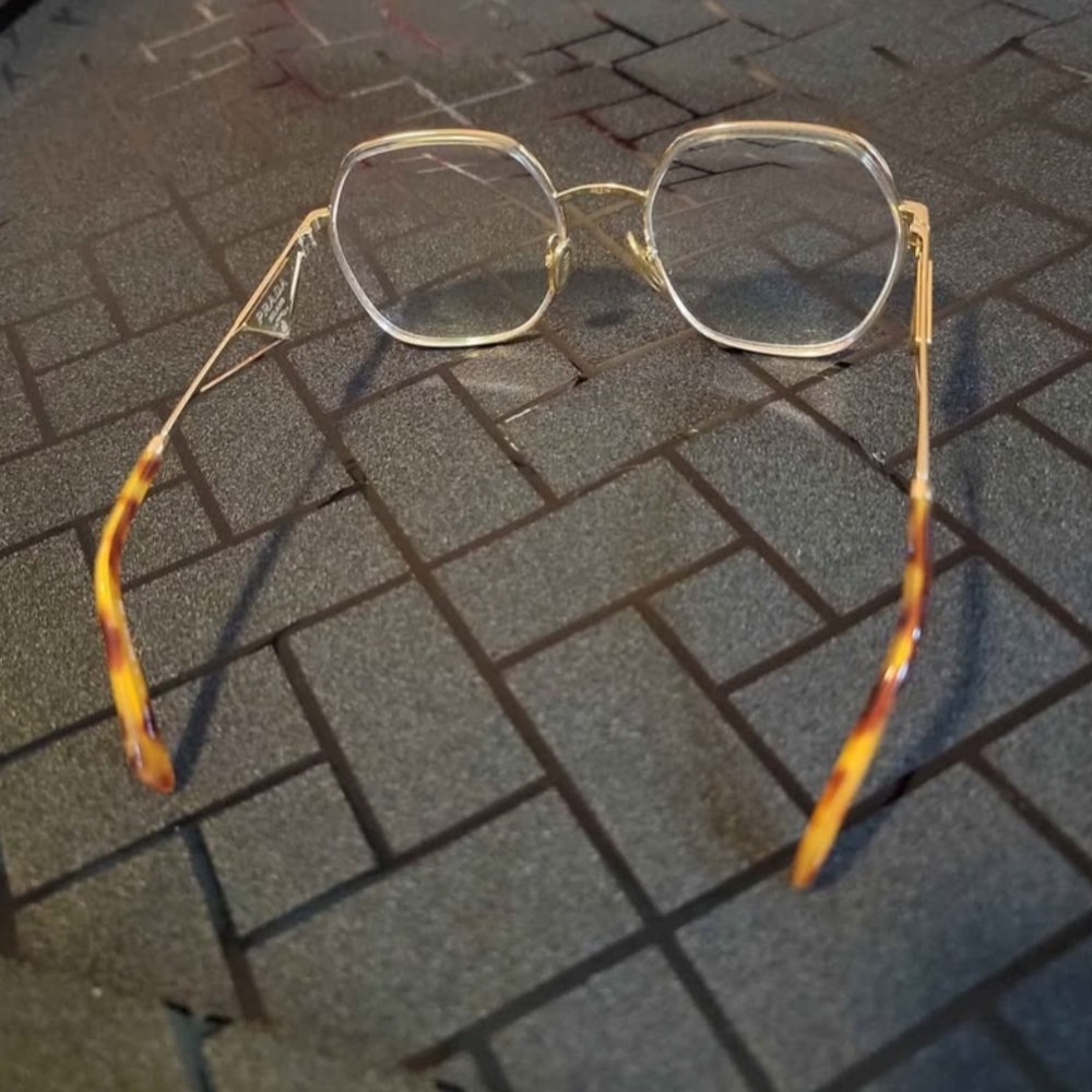 Prada Men's Glasses with Gold and Brown Accents - Picture 2 of 3